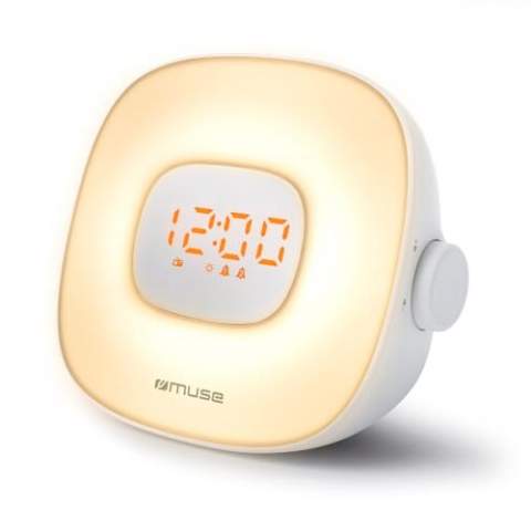 Do you ever have trouble waking up? Or fall asleep relaxed? The Muse Wake-up light helps you to relax, sleep well and wake up energized. With the alarm clock function, the light gradually gets stronger before your wake-up time; you wake up naturally. The alarm clock also helps you to fall asleep relaxed. The alarm clock ensures that the light intensity gradually decreases. The Muse Wake-Up Light is equipped with an FM radio, so you can wake up to your favorite radio station. Then choose FM radio instead of nature sounds when setting the alarm clock function. With the USB-C connection you can easily charge your smartphone - or other desired device. Supplied with plug (flat) and the possibility for a battery back up (batteries not included).
