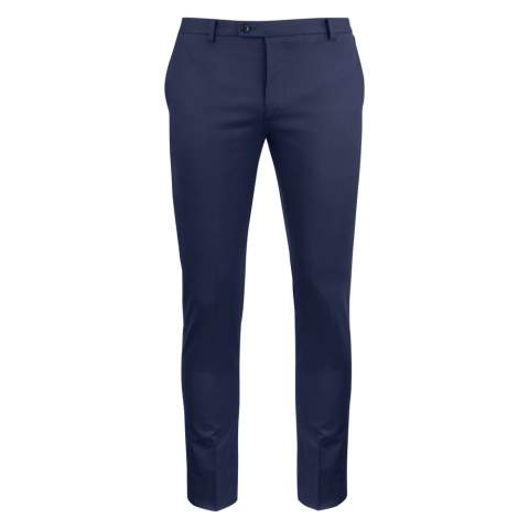 These stylish flat front trousers in water repellent high performance 4-way stretch fabric provide freedom to move in every moment. It is as comfortable as it gets. Even let sudden changes in the weather roll right of with an innovative finish that actively repels water from your trousers surface. The press in trouser is carefully finished with the innovative and patented Supercrease treatment. Which keeps the permanent press in the trouser. Soft inner waistband tailored from main fabric, allowing extra stretch for more comfortable movement. Knee lined, with soft viscose. Pair them with our classic blazer for a full suit, or solo with a crispy shirt for the smart, effortless office look.<br /><br />• High performance 4-way stretch fabric, breathable, lightweight 260 gram,<br />• environmental friendly water repppelent finish.<br />.• Regular fit.<br />• Straight leg.<br />• Flat front.<br />• Welt pocket at back, front pocket in side with amf stitching at waist.<br />• Hook and ykk zipper in front with amf stiching at cover.