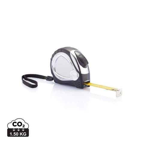 5m/19mm ABS chrome plated kast met soft rubber grip en geel mat tape. Inclusief riemclip en polsband.<br /><br />TapeLengthMeters: 5.00