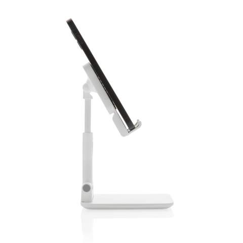 Strong and stable ABS material phone and tablet stand. The height can be adjusted to your preference. With silicone panel to keep your device scratch free. The silicone panael can be adjusted for Magsafe users to insert the original Magsafe charger.  With heavy base and silicone strips to prevent the stand falling over and sliding.<br /><br />PVC free: true