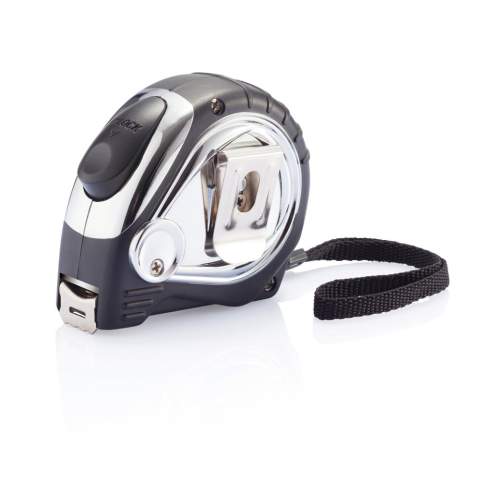 5m/19mm ABS chrome plated kast met soft rubber grip en geel mat tape. Inclusief riemclip en polsband.<br /><br />TapeLengthMeters: 5.00