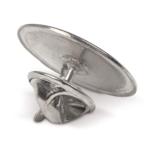 Runder Pin mit Doming und Schmetterlingsverschluss.