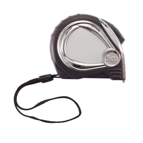5m/19mm ABS chrome plated kast met soft rubber grip en geel mat tape. Inclusief riemclip en polsband.<br /><br />TapeLengthMeters: 5.00