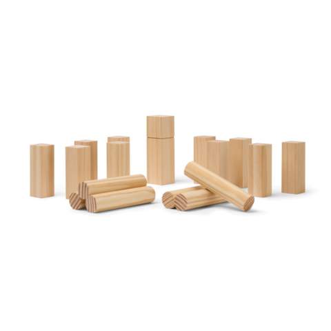 Le mini jeu Kubb est un jeu amusant et captivant qui constitue l'activité de loisir idéale pour les amis et la famille. Cette mini version pratique du jeu suédois classique Kubb est idéale pour être emportée et jouer où bon vous semble. Le jeu comprend un roi, dix kubbs et six quilles en bois de pin certifié FSC®. Le but du jeu est de faire tomber les cinq kubbs de l'adversaire et de renverser le roi pour gagner la partie. Le jeu est emballé dans un sac en toile avec un dos en maille, ce qui permet de l'emporter facilement. Une notice d'utilisation est incluse.