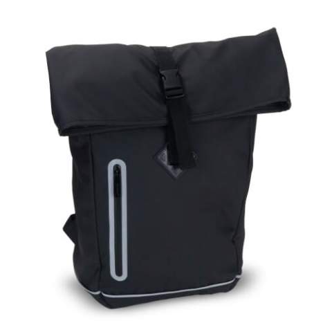 Stylish backpack with reflective details on both the body and the handles for ultimate visibility in the dark. The smooth coated surface of the material, roll top and welded zipper make the bag water repellent (IPX1). The back panel and shoulder straps are padded for additional comfort.