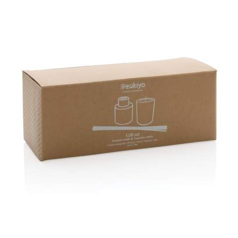 Feel relaxed, recharged and renewed with the Ukiyo fragrance sticks and soy wax candle gift set. By combining the jasmine fragrance sticks and jasmine scented candle, you will create an amazing atmosphere that will leave you feeling revitalised. 10 burning hours, net weight 55gr. Comes in a kraft gift box.