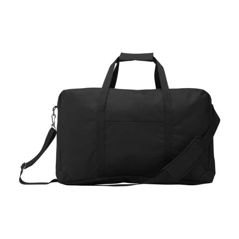 WoW! Praktische Wochenend-Reisetasche aus 600D RPET (hergestellt aus recycelten PET-Flaschen). Wenn der Reißverschluss vollständig geöffnet ist, lässt sich die Tasche komplett aufklappen. Zudem verfügt sie über 2 separate, geräumige Reißverschlussfächer. Mit den internen Packgurten zurren Sie Ihr Gepäck sicher fest. Für den sicheren Transport eines Laptops bis zu 13 Zoll verfügt die Tasche über ein separates Laptop-Fach. Darüber hinaus ist die Tasche mit schönen Innenfutter ausgestattet und verfügt über 2 stabile Tragegriffe, Schutznoppen und einen abnehmbaren, verstellbaren Schultergurt. An der Außenseite der Tasche befinden sich verschiedene Staufächer. Fassungsvermögen ca. 40 Liter.