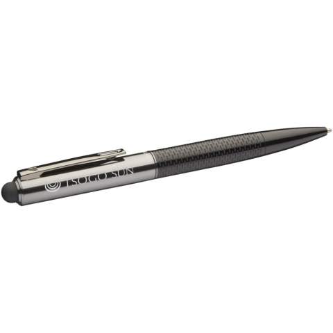 Exclusive design stylus ballpoint pen with stylish patterned lower barrel. Incl. premium quality black ink refill and packed in a Marksman gift box..