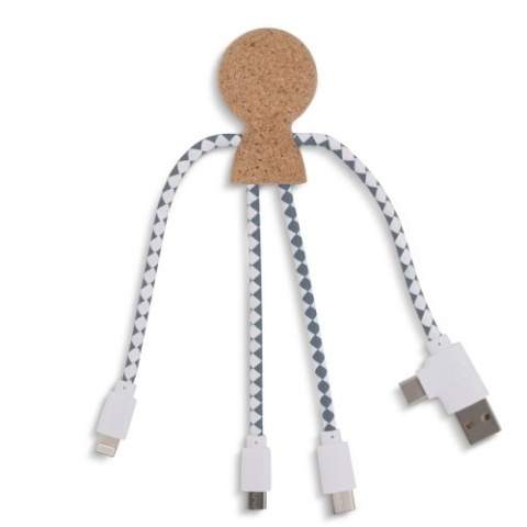 Mr. Bio Cork is onze nieuwste multi-oplaadkabel, met een dubbele USB & USB-C ingangsconnector en drie connectoren om je apparaten op te laden. Hij is gemaakt van kurk en DuPont Tyvek kabels. Hij is verpakt in een stijlvolle, duurzame envelop van FSC-papier.