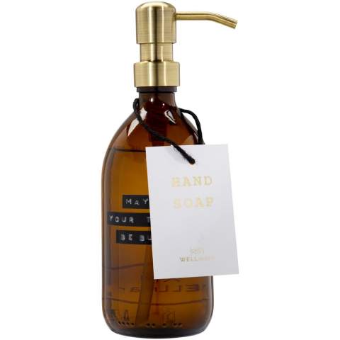 Stylish glass soap dispenser (500 ml) for the bathroom, kitchen or toilet. This luxury soap pump is filled and supplied with vegan hand soap with a pleasant scent of bamboo that cleans and cares for your hands. The pump of this luxury soap dispenser is made of stainless steel with a stylish brass finish. When finished the dispenser can easily be refilled. Made in the Netherlands.