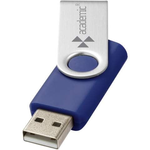 Avec la clé USB Rotate-basic 2GB, il est facile et sûr de partager, déplacer et sauvegarder vos fichiers. La clé USB en plastique est dotée d'un corps en aluminium léger et rotatif à 360 degrés qui facilite l'ouverture et la fermeture et protège la clé lorsqu'elle n'est pas utilisée. Technologie Plug and Play - compatible avec les systèmes d'exploitation Windows et MacOS. USB 2.0 avec une vitesse d'écriture de 2,92 Mo/s et une vitesse de lecture de 9,76 Mo/s. La clé USB est disponible en différentes couleurs et offre diverses possibilités d'impression de n'importe quel logo.   