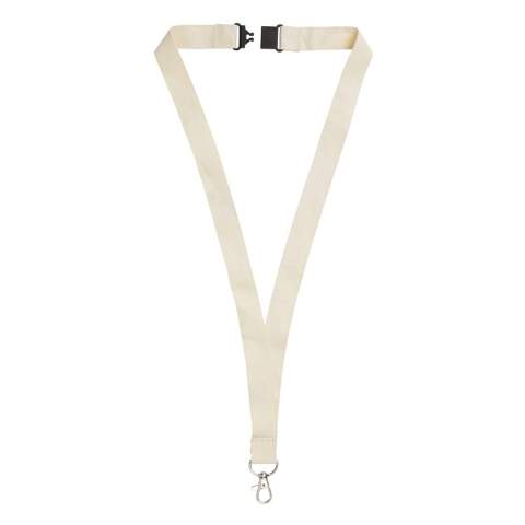 Lanyard of certified organic cotton with a metal clip and safety connection.