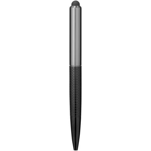 Exclusive design stylus ballpoint pen with stylish patterned lower barrel. Incl. premium quality black ink refill and packed in a Marksman gift box..
