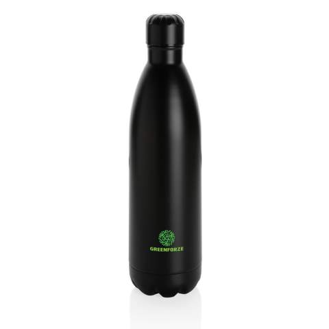 Steigern Sie Ihre tägliche Wasseraufnahme mit dieser einfarbigen, vakuumisolierten Edelstahlflasche. Die Flasche hält gekühlte Getränke bis zu 15 Stunden kalt und heiße Getränke bis zu 5 Stunden warm. Da sie in die in die meisten Getränkehalter passt, hält diese schlanke Wasserflasche Sie auch unterwegs mit Ihrem Getränk versorgt; wo immer Sie sind. Mit ihrem großen Fassungsvermögen von 1 Liter ideal für einen Tagesausflug. Nur Handwäsche.<br /><br />HoursHot: 5<br />HoursCold: 15