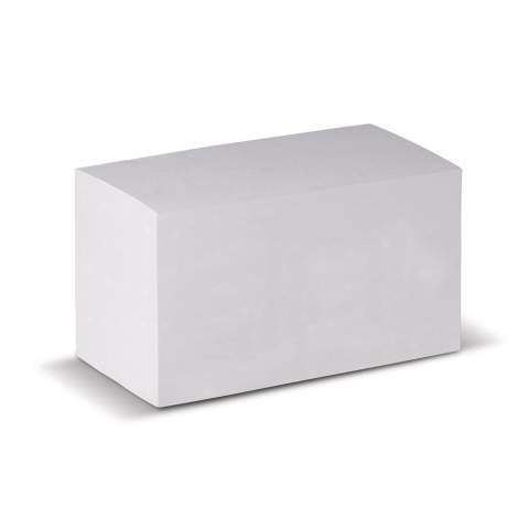 Cube in the shape of a shipping container. White paper, circa 690 sheets. Printing is possible on each individual sheet. 90g/m².