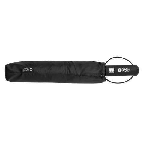 This Swiss Peak Aware™ RPET Tornado 27” pocket storm umbrella is the perfect umbrella! Compact enough but if unfolded it becomes an umbrella which is big enough for 2 people. Made with an aluminium frame and fibreglass ribs, 3 section umbrella and auto open & close. Stormproof. The canopy is made with 190T RPET. With AWARE™ tracer that validates the genuine use of recycled materials. This umbrella canopy has saved 7 litres of water, is made of 11.7 PET bottles (500ml). 2% of proceeds of each Impact product sold will be donated to Water.org.<br /><br />UmbrellaMechanism: Automatic Open/Close<br />IsStormproof: true