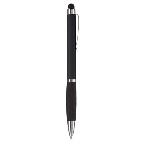 Stylo stylet pour les écrans tactiles design by Toppoint en plastique avec clip métal et grip caoutchouc. Mécanisme twist. Ecriture bleue. Existe en 9 couleurs différentes. Audit BSCI. Tous nos produits sont testés et certifiés, et répondent  aux normes sociales. 