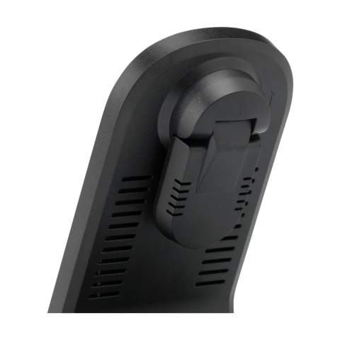 Sturdy 3-in-1 charging stand made from recycled ABS. The ideal wireless charger for quickly charging your phone, earphones and smartwatch simultaneously. A robust stand with a non-slip bottom and an indicator light. Input: Type C DC9V/3A. Wireless Output: 15 W. Wireless Output smartwatch: 2W. Wireless Output earphones: 3W. Includes a rTPE charging cable Type-C connection and user manual. RCS certified. Total recycled material: 30%. Each item is individually boxed.