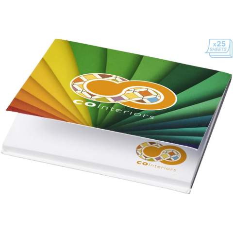 Post-its Sticky-Mate® avec couverture souple pratique en papier. Comprend des feuilles auto-collantes de papier vierge de 80 g/m². Marquage en couleurs pleines possible sur chaque feuille. La couverture souple protège le contenu des dégâts et offre un espace publicitaire supplémentaire. Trois tailles disponibles : 25 feuilles (21098001), 50 feuilles (21098002), 100 feuilles (21098004)