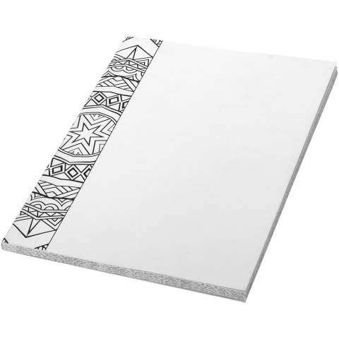 A5 bound notebook includes 40 sheets of white paper (100 g/m2). Features colouring pages and lined paper for notes.