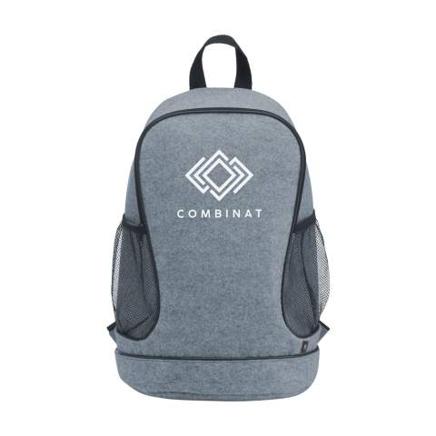 WoW! Tough, practical backpack made from sturdy RPET felt (made from recycled PET bottles). Features include generous main compartment and practical mesh side pockets as well as adjustable and padded shoulder straps. The bag has a padded rear for more comfort and a handy carrying loop. Capacity approx. 22 litres.