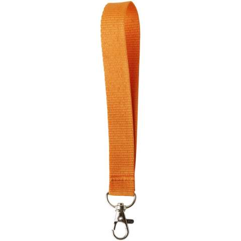 Mini lanyard which includes a metal hook for holding a name badge, ID card or keys.