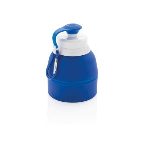 This collapsible silicone lightweight bottle saves space, is shockproof and portable . Non slip and heat insulation design for hot and cold drinks. With mouth opening for fruit,ice cubes or coffee. Carabiner hook attachment. Food grade and non toxic silicone. BPA-free. Content: 580ml.