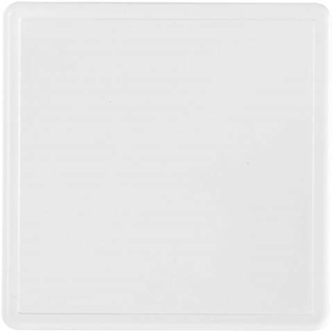 Two-part plastic coaster that carries a printed paper insert. Paper insert can be printed on both sides.
