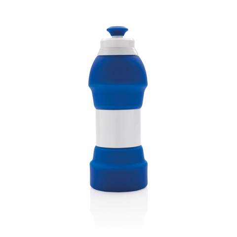 This collapsible silicone lightweight bottle saves space, is shockproof and portable . Non slip and heat insulation design for hot and cold drinks. With mouth opening for fruit,ice cubes or coffee. Carabiner hook attachment. Food grade and non toxic silicone. BPA-free. Content: 580ml.
