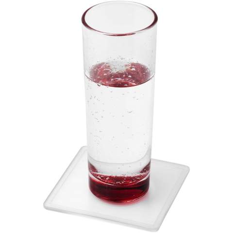 Two-part plastic coaster that carries a printed paper insert. Paper insert can be printed on both sides.