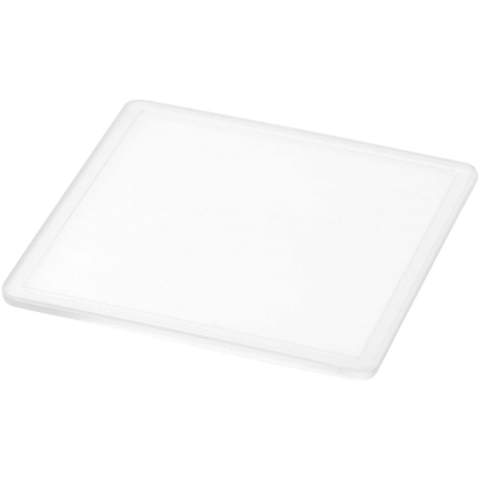 Two-part plastic coaster that carries a printed paper insert. Paper insert can be printed on both sides.