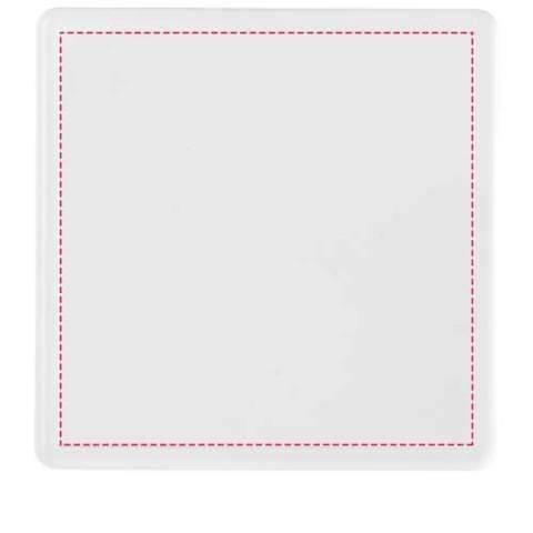 Two-part plastic coaster that carries a printed paper insert. Paper insert can be printed on both sides.