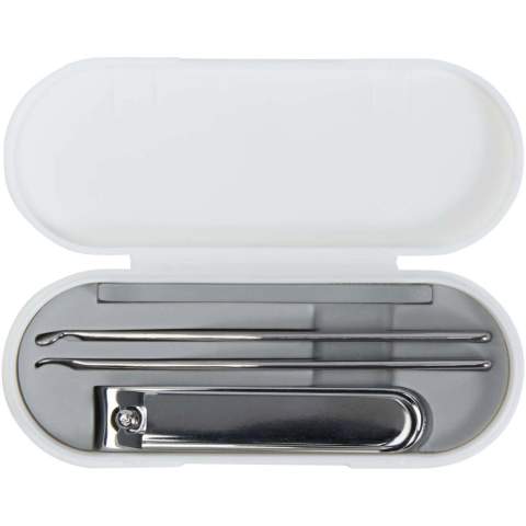 Le coffret de manucure Beautix comprend tous les éléments essentiels pour des ongles soignés et des soins propres et détaillés. Il comprend une lime à ongles en verre lisse, un coupe-ongles durable, un bâton à cuticules de précision et un cure-oreille pour une toilette polyvalente. Compact et portable, il est idéal pour une utilisation à domicile et pour les retouches en déplacement.