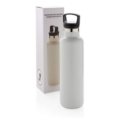 Powder coated double wall vacuum insulated bottle. 2-in-1 lid with filter, perfect for hot tea or infused water. Standard mouth opening, ideal for sipping and adding ice cubes. Built to last, great bottle for any season. 304 SS inner and 201 SS outer keeps your drinks hot for up to 5h and cold for up to 15h. Content: 600ml.