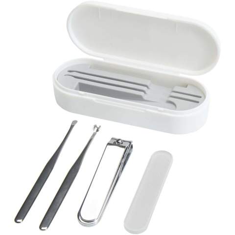 Le coffret de manucure Beautix comprend tous les éléments essentiels pour des ongles soignés et des soins propres et détaillés. Il comprend une lime à ongles en verre lisse, un coupe-ongles durable, un bâton à cuticules de précision et un cure-oreille pour une toilette polyvalente. Compact et portable, il est idéal pour une utilisation à domicile et pour les retouches en déplacement.