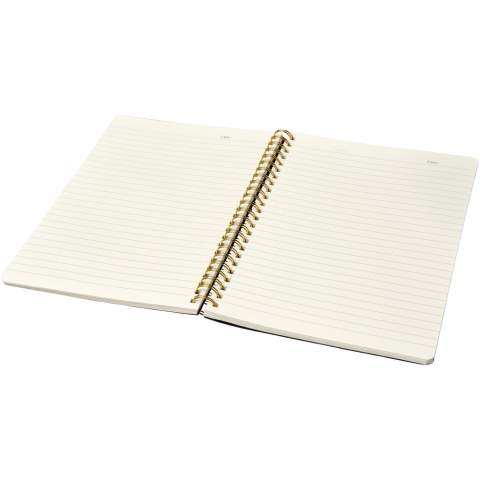 Lederlook A5 schrift met spiraal in runderhuid thermo PU en afgeronde hoeken. De kaft van het notitieboekje (15 cm x 21 cm) heeft 96 vellen gelinieerd crèmepapier in 70 g/m2.