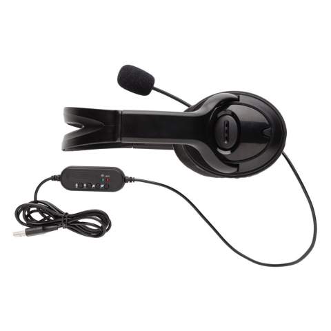 PC USB-stereo hoofdtelefoon met in-line geluidskaart en volume / mute-regeling levert superieur stereogeluid, terwijl de microfoon zorgt voor helder geluid tijdens gesprekken. Deze lichtgewicht over-ear headset van ABS-materiaal is ontworpen voor dagelijks langdurig gebruik en werkt met pc en Mac®. Met 2 meter USB A-kabel voor een optimale verbinding met elke computer. Perfect voor bellen en videogesprekken.