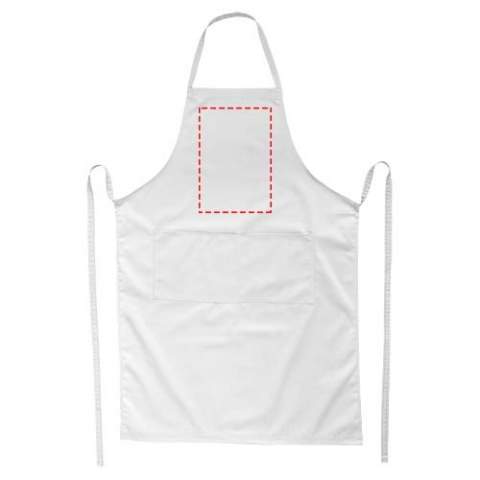 Whether equipped with or without a logo, protecting beautiful clothes while cooking is easy with the Viera apron. The apron consists of 240 g/m² twill (65% polyester and 35% cotton), which makes the apron thick and sturdy, while still soft and comfortable to wear. The two front pockets offer a quick way to store kitchen essentials, and the 1-metre-long bow tie makes this apron a one-size-fits-all. Besides this, the Viera apron offers multiple options for adding any logo.
