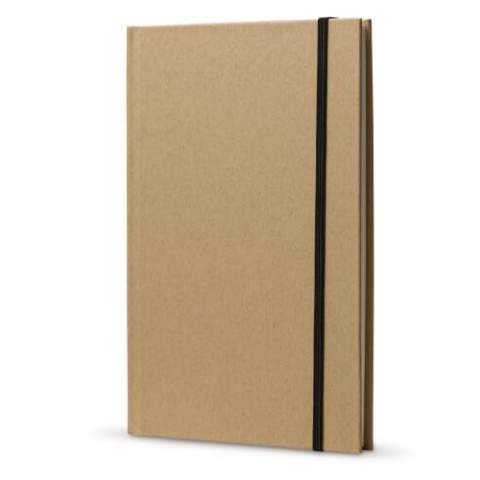 Notizbuch mit Umschlag aus Karton in A5 Format mit Gummiband und 160 linierten cremefarbigen Seiten.