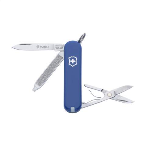 Original Swiss pocket knife from the Victorinox Officer's line; with ABS handle, connecting plates made of hard-anodised aluminium and tools made of 95% recycled steel. 5-pieces with 7 functions: knife, file with screwdriver, scissors, keyring, tweezers and toothpick. Including pouch, instructions and a lifetime guarantee. Victorinox knives are a worldwide symbol for reliability, functionality and perfection. Please note local rules may apply regarding the possession and/or carrying of knives or multitools in public. Each item is individually boxed.