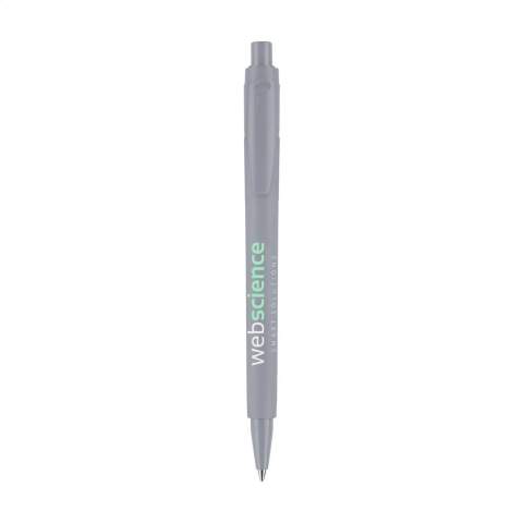 Blue ink ballpoint pen by Stilolinea®. Made from 100% recycled ABS plastic from post-consumption of electronic and/or discarded devices. With a standard imprint of the recycling symbol beside the clip. A responsible choice. Made in Italy.