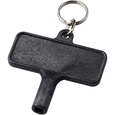 Utility key with keychain for items such as radiators, meterboxes, street poles. The dimensions for the opening is a square shape with 5 mm edges.