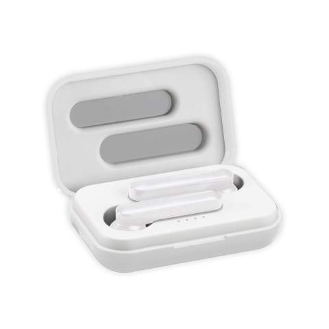 These TWS (True Wireless Stereo) earphones lets you enjoy music to the fullest. Since they are wireless you never have to detangle cables again before listening to music. Includes a wireless charging case, so your earbuds can be charged on the go. Compatible with most phones. the earbuds have a wireless range of 10 meters with built-in microphone for making phone calls. Comes in a gift box.