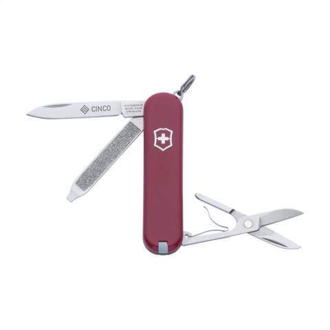 Original Swiss pocket knife from the Victorinox Officer's line: with ABS handle, connecting plates made of hard-anodised aluminium and tools made of 100% recycled steel. 5-pieces with 7 functions: knife, file with screwdriver, scissors, keyring, tweezers and toothpick. Includes instruction manual and lifetime warranty on material and manufacturing defects. Victorinox knives are a worldwide symbol for reliability, functionality and perfection. Please note local rules may apply regarding the possession and/or carrying of knives or multitools in public. Each item is individually boxed.