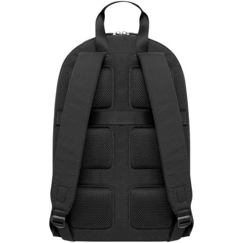 Der Metro Rucksack ist ideal für den mobilen Arbeitsplatz. Er hat ein klares, modernes Design und verfügt dennoch über viele nützliche Funktionen. Er bietet 2 Fächer für einen Laptop und persönliche Gegenstände, eine atmungsaktive Netzrückseite für angenehmen Tragekomfort unterwegs und verstellbare Rucksackgurte. Er ist zudem mit einer Reißverschlusstasche auf der Vorderseite ausgestattet. Außerdem verfügt er über mehrere Innenfächer. Ein Notizbbuchfach, ein sicheres Reißverschlussfach und einen Organizer mit 2 Stiftschlaufen und einem Visitenkartenfach. Ein elektronisches Gerät bis 15" kann ebenfalls sicher verstaut werden. 