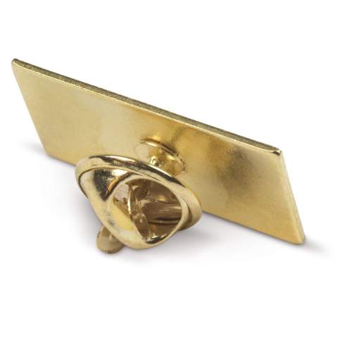 Rechteckiger Pin mit Doming und Schmetterlingsverschluss.