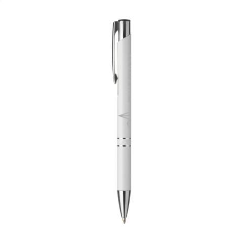 Blue or black ink, aluminium ballpoint pen with satin matte finish and metal clip/push button.