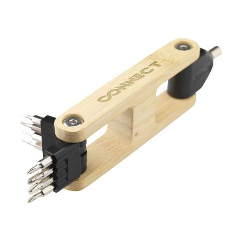 Set d'embouts de tournevis de 9 pièces avec un cadre en bambou robuste. Contient un porte-embout magnétique et 8 outils en acier : 4 embouts de tournevis cruciforme et 4 embouts de tournevis à fente. Un set compact et pratique que vous pourrez facilement emporter avec vous. Chaque article est fourni dans une boite individuelle en papier kraft marron.