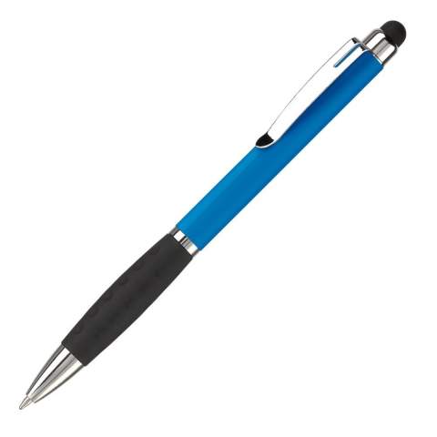 Kunststoff Touch Screen Pen-Toppoint Design. Metallclip und schwarze Gummimanschette. Drehmechanik. Blauschreibend. 