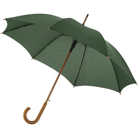 Wenn Sie auf der Suche nach einem stilvollen Regenschirm sind, ist Kyle die richtige Wahl. Das automatische System ermöglicht es, den Schirm mit einem Klick zu öffnen. Außerdem besteht der Schirm aus Metallrippen und einem eleganten Holzschaft und -griff. Kyle ist in verschiedenen Farben erhältlich und bietet zahlreiche Druckmöglichkeiten. 